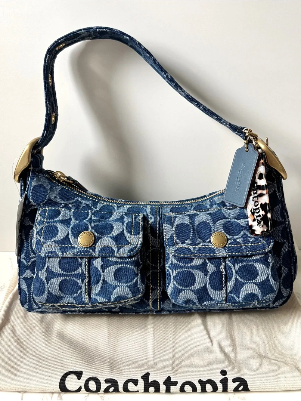 New LIMITED Coach Coachtopia Cargo Shoulder Bag in Signature Blue Denim - Picture 4 of 14